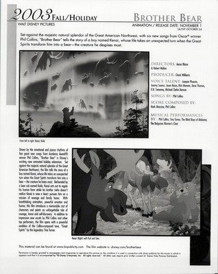 Walt Disney Brother Bear Press Photo Sheet Animation Stills 2003 Film Promo