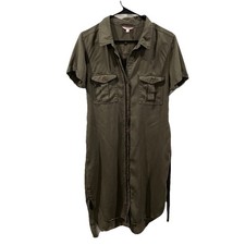 Teddi Rose Women's Tencel Shirt Dress Short Sleeve Olive Green Size Medium