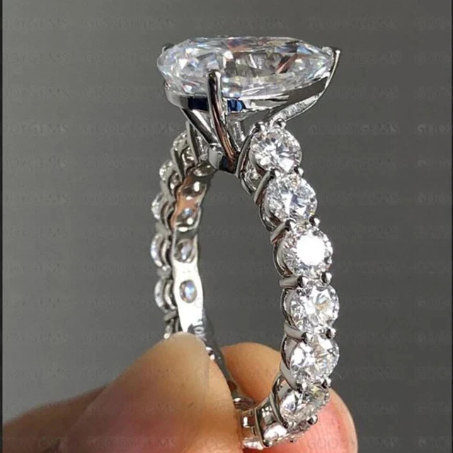 3CT Pear Round Cut Lab-Created Solitaire Engagement Ring 14k White Gold Plated - Image 3 of 4