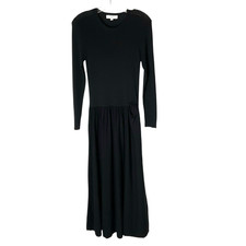 Thakoon Drop Waist Midi Dress Long-Sleeve Black Size Large *READ FLAW*