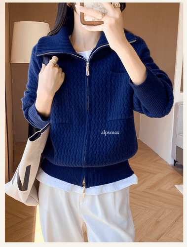 Womens 100% Wool Knit Knitwear Cardigan Sweater Autumn Spring Casual Zipper Coat - Picture 17 of 25