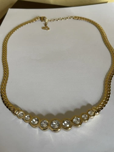 Collana maglia serpente set zirconi Christian Dior tono oro vintage 45 cm