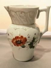Antique Old Paris Bone China Porcelain Creamer Pitcher Hand Painted Red Poppy