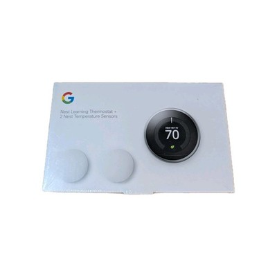  Nest Learning Thermostat A0013 + 2 Google Nest Temperature Sensor A0106  Silver