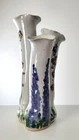 Vintage Hull 3 stem finger stoneware pottery flower vase handbuilt style 7.5"