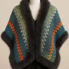 Boho Luxe Knit Capelet with Faux Fur Trim – One of a Kind Statement Wrap