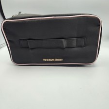 Victoria  s Secret Black Pink Satin Travel Case Organizer Makeup Lingerie Bag