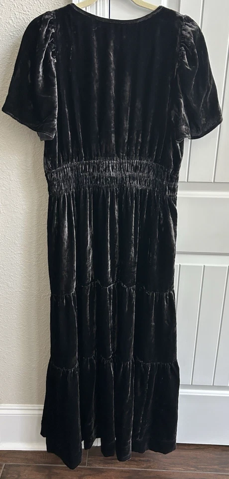 Maxi Vestido Anthropolgie Somerset Terciopelo Negro/Gris Talla Grande Bolsillos Boho en Niveles Foto 2 de 4