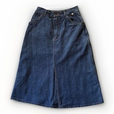 Vtg Denim Midi Skirt High-Waisted Mom Jean A-Line S/M Vintage Size Junior 13/14