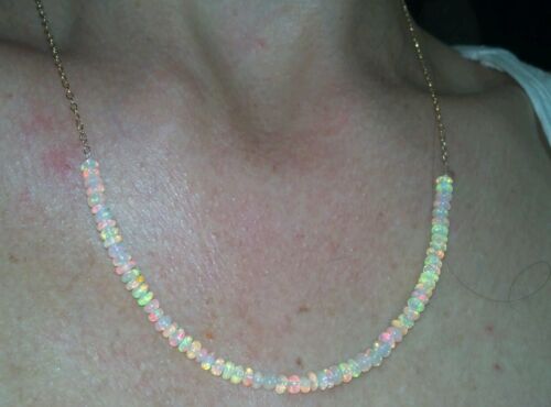 18CTS Genuine Ethiopian Fire Opal SOLID 14K gold Long 20 inch necklace - Photo 1 sur 7