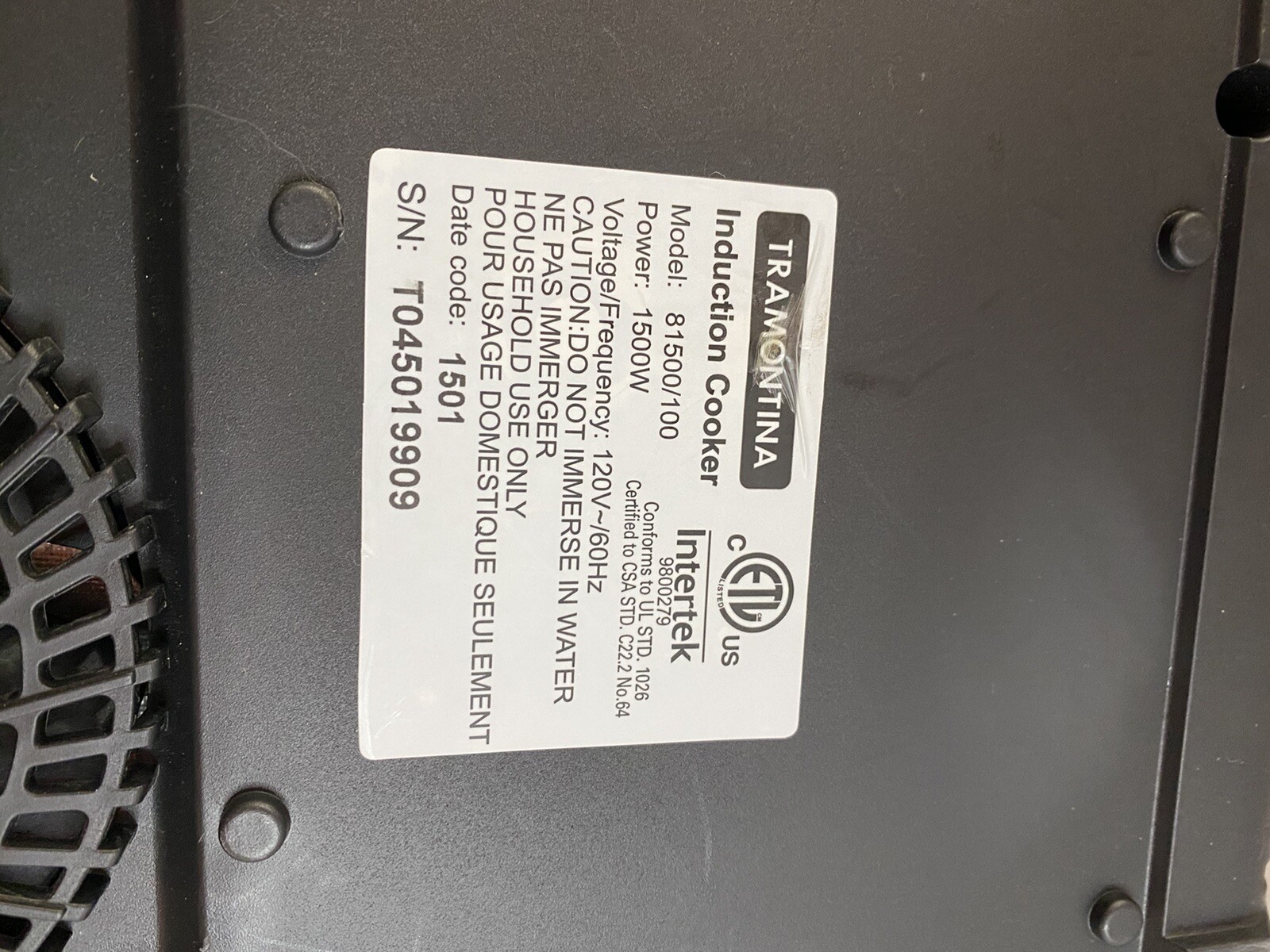 Tramontina Induction Cooktop Model 81500/100 BIESA