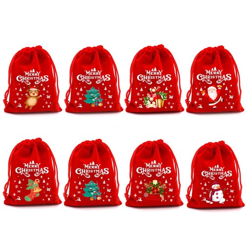 Lot De 10 Sacs Cadeau De Noël Réutilisables - Motifs Père Noël Et Bonhommes De Neige - Taille Moyenne - En PE - Pour Emballage De Fêtes
