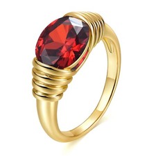 AllenCOCO Gold Ring for Women Trendy Gemstone Chunky Ring 18k Gold Plated Ban...