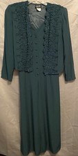 Vintage 90s Wild Rose Maxi Dress Lace Blazer Jacket USA Green Sz 6
