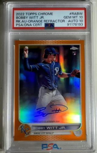2022 Topps Chrome Bobby Witt Jr. Rookie Auto Orange Refractor #07/25 PSA 10/10