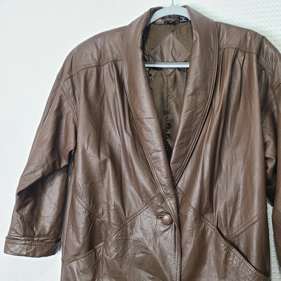 Gabardina de cuero genuino marrón talla S talla J. Ferrar UWD para mujer Foto 2 de 4