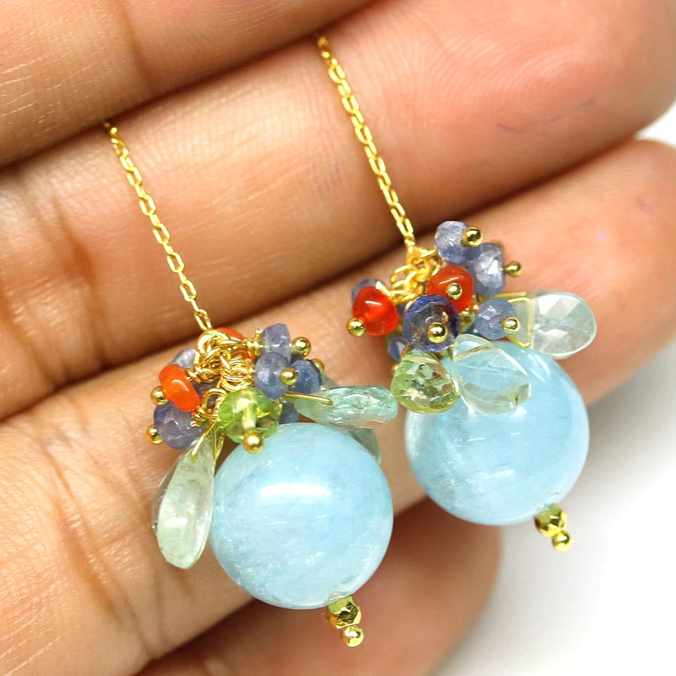 925 Silver Blue Aquamarine, Peridot, Carnelian, Sapphire,..Earrings Christmas - Image 2 of 4