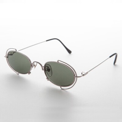 Oval 90s Metal Vintage Sunglass RX Quality Silver / Green  display picture 3