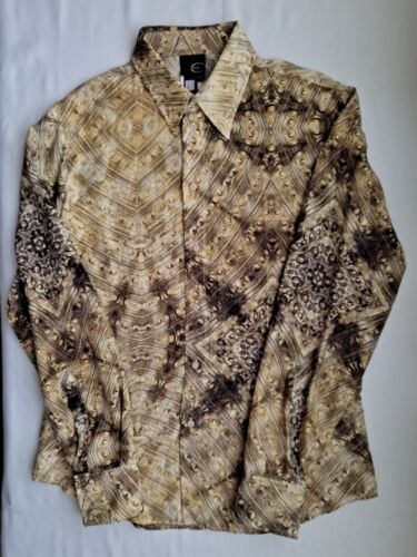 ROBERTO CAVALLI MENS SZ 50 YELLOW BROWN SILK LONG SLEEVE BUTTON UP SHIRT - Picture 1 of 15
