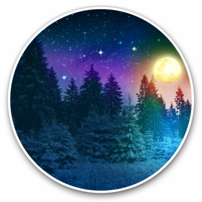 2 x Vinyl Stickers 20cm - Starry Night Scene Snowy Forest Ski Cool Gift ...