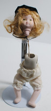 Porcelain Doll Parts Blonde Hair Green Eyes Hat Freckles Torso W/ Legs Pantaloon