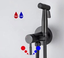 Black Handheld Bidet Sprayer Brass Bathroom Cold Hot Water Mixer Toilet Sprayer