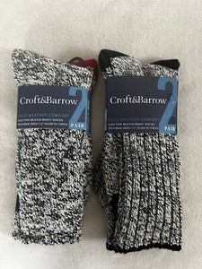 Croft & Barrow Cold Weather Comfort Cotton Blend Black/White Boot Socks *4 Pairs