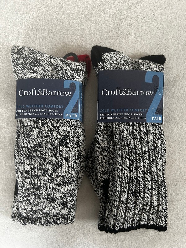 Croft & Barrow Cold Weather Comfort Cotton Blend Black/White Boot Socks *4 Pairs