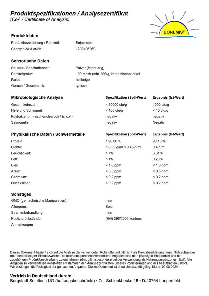 Sojaprotein (90% Eiweiß, 18 Aminosäuren, vegan), 1 kg im Beutel, Bonemis® - Bild 3 von 3
