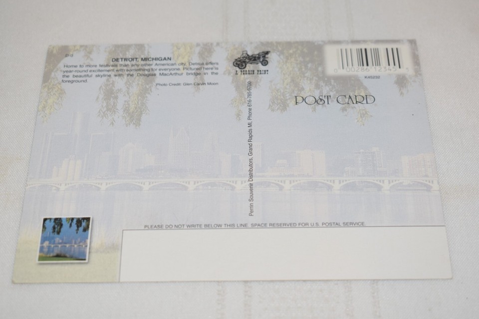 Detroit Michigan Skyline Postcard Perrin Souvenir Distributors eBay