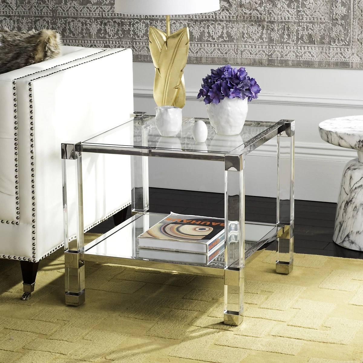 SAFAVIEH Couture High Line Collection Angie Acrylic Silver Silver Clear