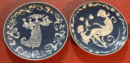 Mother's Day / Mors Dag 1972 & 1973 Royal Copenhagen 6" blue / white plates