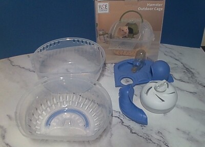 ''I Love Face'' Hamster Outdoor Portable Cage - Clear with Blue Pieces - Comfortab