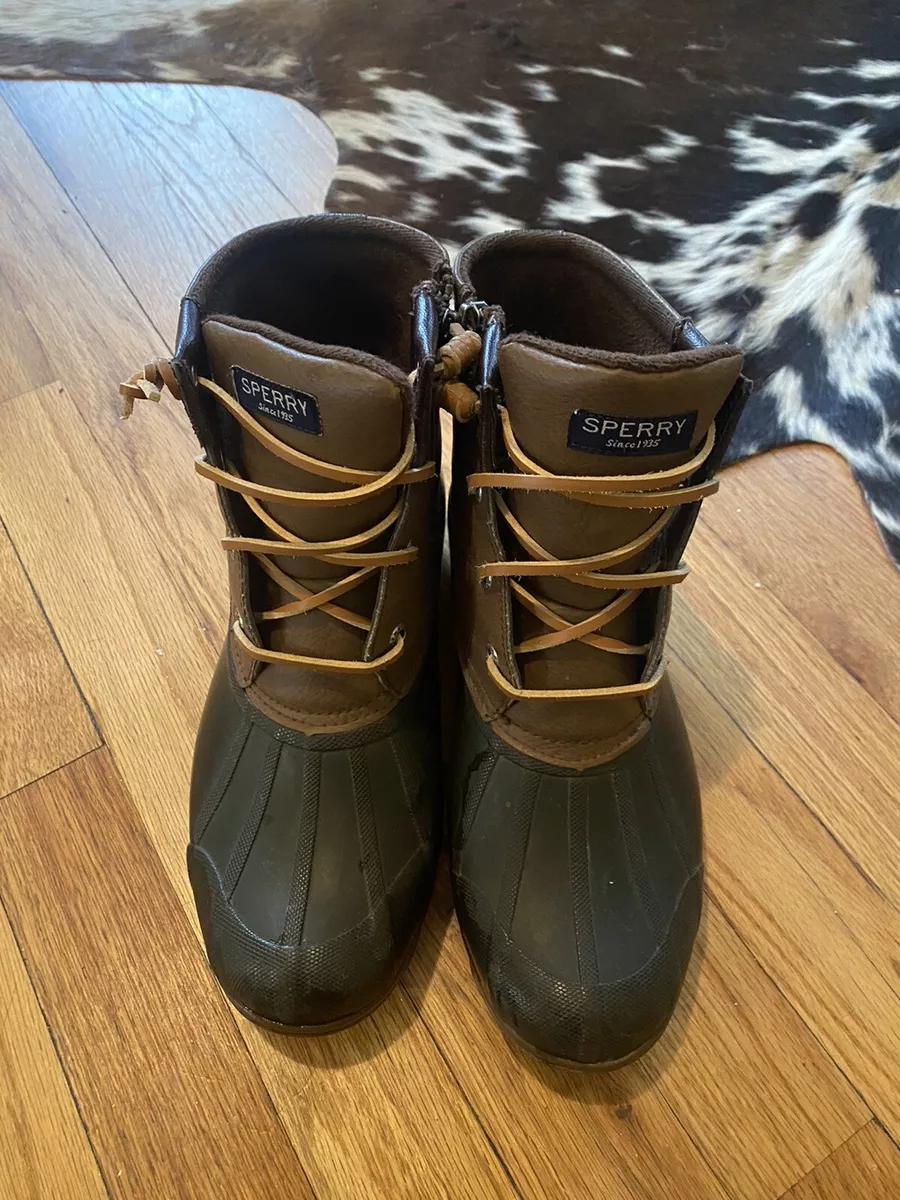 Sperry Top Sider Duck Boot Brown Rubber Waterproof Rain Boots Women s Size 6.5