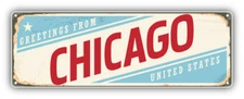 Chicago Retro Travel Tin Sign Car Bumper Sticker Decal