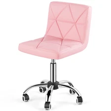 Adjustable Pink Desk Chair Armless Home Office Barber Beauty Stool 360° w/Wheels