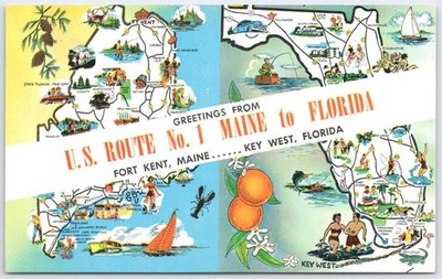 Vintage U.S. Route 1 Map Postcard Maine to Florida by Colourpicture