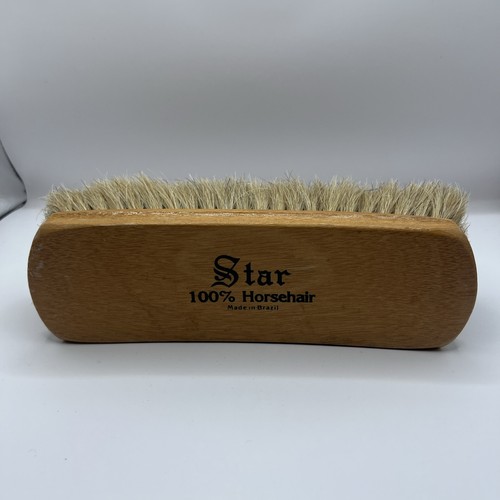 Star 100% Horsehair Shoe Shine Brush Brazil Made Large 8” Wood Handle Horse Hair