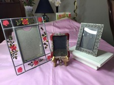 3 metal Glass Rhinestone Dried Flowers ornate picture frames