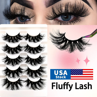 5 Pairs Natural 3D False Eyelashes Pack Fluffy Thick Curled Faux Mink Eye Lashes