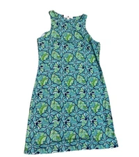 New Jean Pierre Klifa Paris Womens Dress Small Blue Green Floral Stretch Preppy