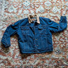 Wrangler Mens 40 Western Denim Jacket Lined Pockets Beige Corduroy Collar