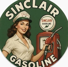 Retro Style Sinclair Gas Pump Gasoline Oil Service Quality Round Sign