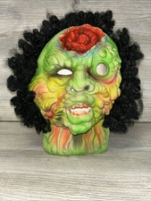 Vintage 1990s Fun World Zombie Mask Green Monster Brains Neon Scary D2