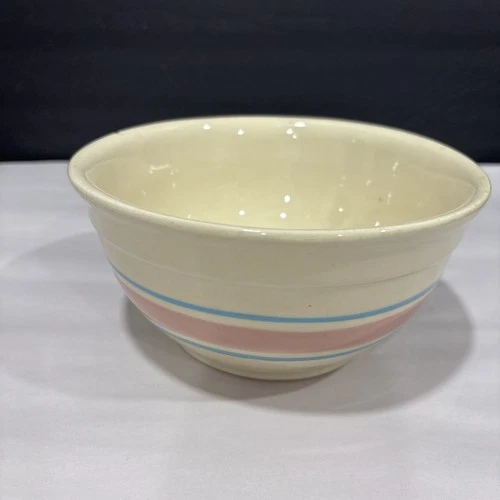 Vintage McCoy Mixing Bowl Blue & Pink Stripes 7”