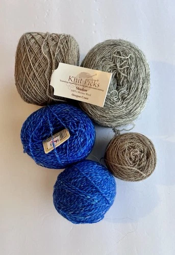 Lot Of 100% Wool—Knit Picks Lace Weight-Neutrals & Rowan Sock Weight Blues - product listing photo