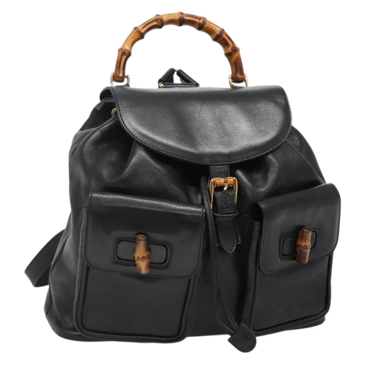 GUCCI Bamboo Backpack Leather Black Gold 003 2058 0030 Auth kk534 GUCCI Bamboo Backpack Enamel Black Silver 003 2034 0030 Auth  main image 4