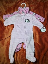 Newborn Hello Kitty 3-Piece Baby Set 2 Fuzzy Sleepers  Matching Headband - New