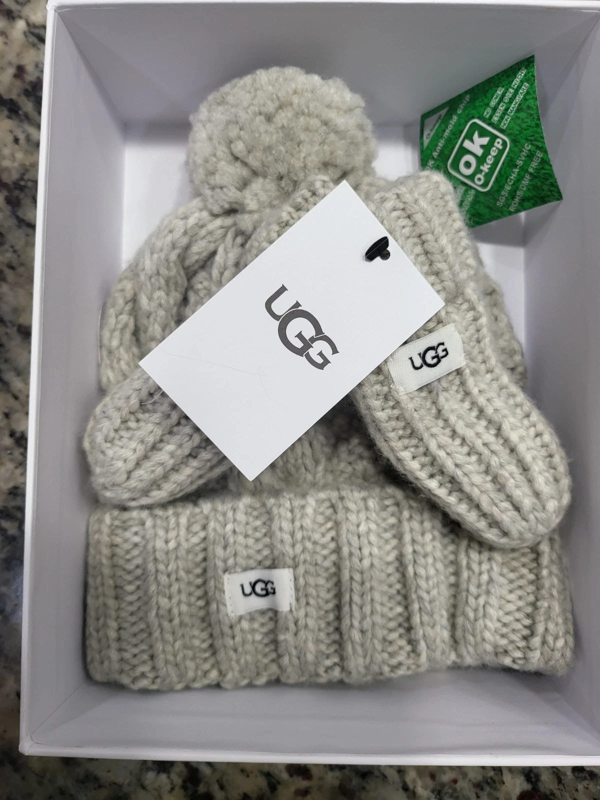 Ugg Os Infant Hat & Mitten Knit Set Light Grey or Cerise choose your color New