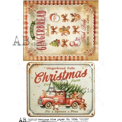 Gingerbread Signs #7286 | A4 Rice Paper | Paper for Decoupage | AB Studios